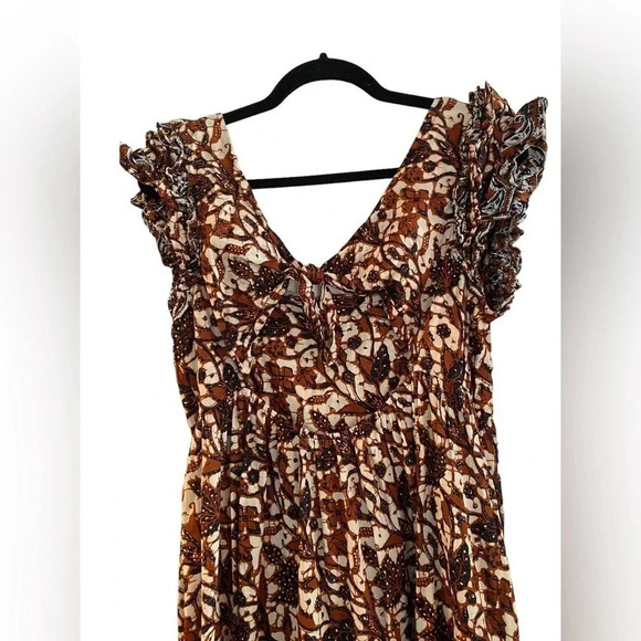Love the Label Anthropologie Mirabelle Ruffled Maxi Dress Brown Size Medium - Picture 7 of 10